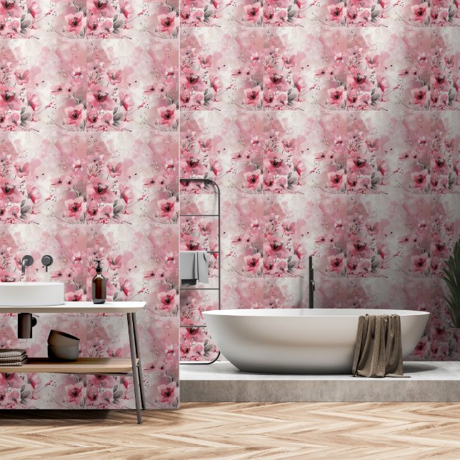 Papel Pintado Flores de color rosa pastel (Baño)