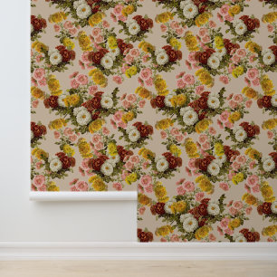 Papel Pintado Flores de época elegantes en beige