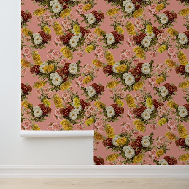 Papel Pintado Flores de época elegantes en rosa (Solicitud)