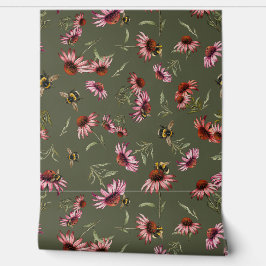 Papel Pintado Flores de equinácea Abejas Patrón