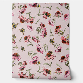 Papel Pintado Flores de equinácea con abejas