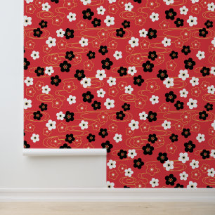 Papel Pintado Flores de flores de flores de cerezo rojas del Sak