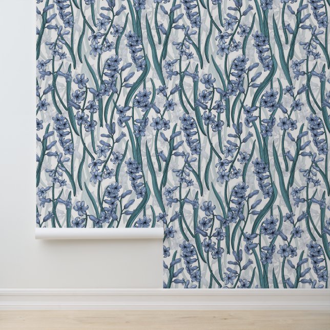 Papel Pintado Flores de jacinto azul sobre blanco (Solicitud)
