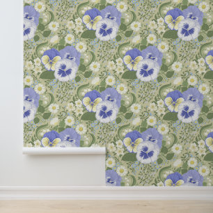 Papel Pintado Flores de jardín de primavera sobre salvia
