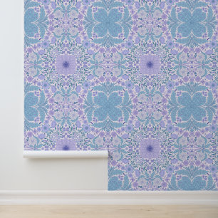 Papel Pintado Flores de jardín retro en azul y violeta