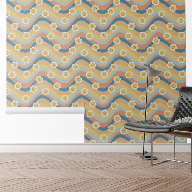 Papel Pintado Flores de la cara de sonrisa arco iris retro (Subido por el creador)