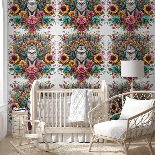 Papel Pintado Flores de lobo y boho encantados (Niños)