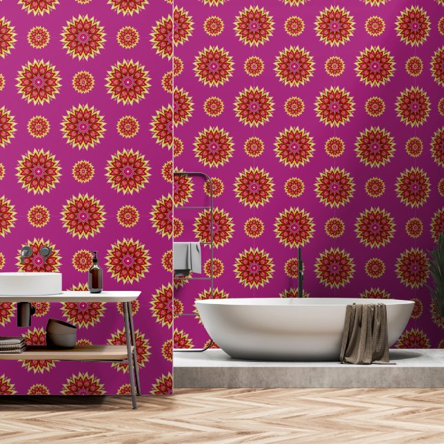 Papel Pintado Flores de manta en magenta (Baño)