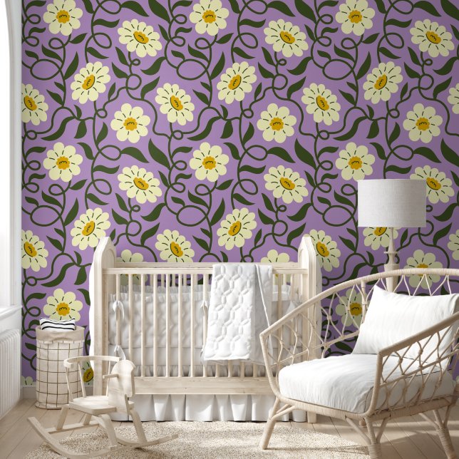 Papel Pintado flores de manzanilla sobre lavanda (Niños)