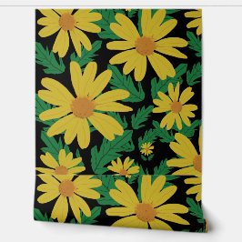 Papel Pintado Flores de margarita amarilla con hojas verdes