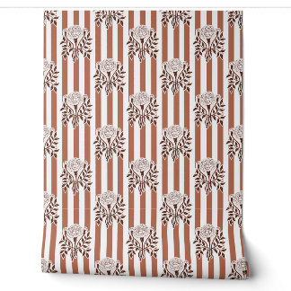 Papel Pintado flores de Marigold Mocha patrón de franja