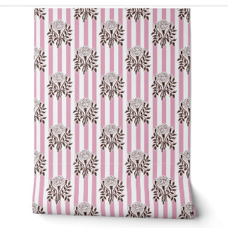 Papel Pintado flores de Marigold rosa patrón de franja