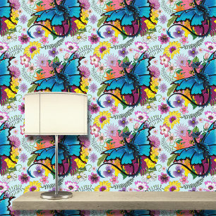 Papel Pintado Flores de mariposa azul Dragon