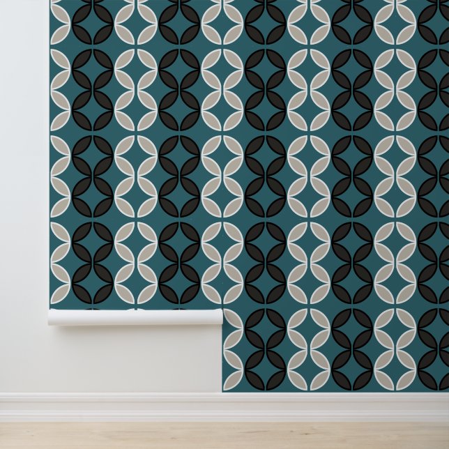 Papel Pintado Flores de mariposa círculos de diamantes en azul p (Solicitud)