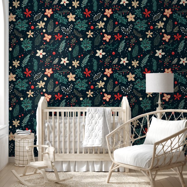 Papel Pintado Flores de Navidades retro (Niños)