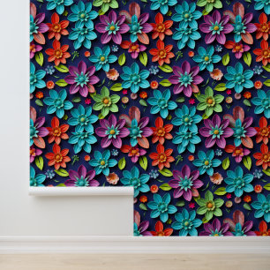 Papel Pintado Flores de neón vibrantes: Patrón de fantasía flora