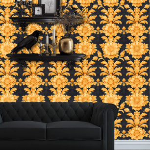Papel Pintado Flores de oro de Whimsigoth en negro