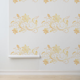 Papel Pintado Flores de oro Ornamentos Color Personalizado Blanc