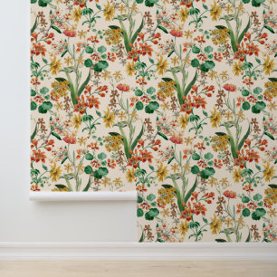 Papel Pintado Flores de orquídeas botánicas de verano vintage