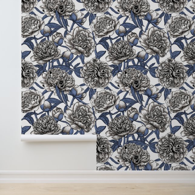 Papel Pintado Flores de peón blanco (Solicitud)