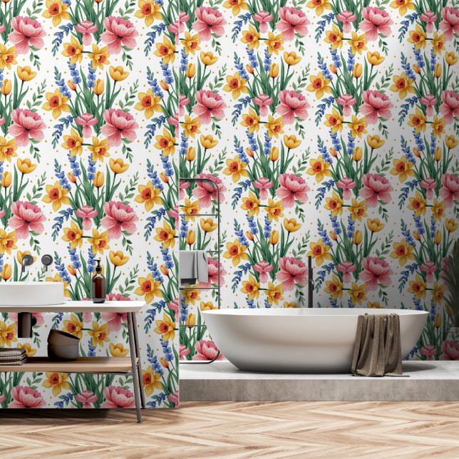 Papel Pintado Flores de primavera modernas (Baño)