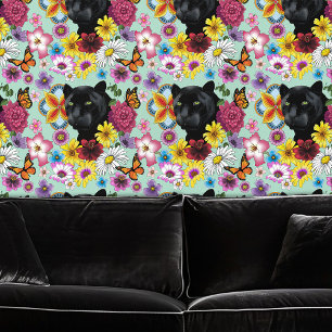 Papel Pintado Flores de retrato jaguar negro