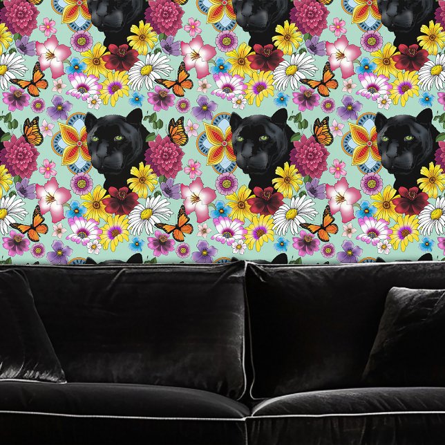 Papel Pintado Flores de retrato jaguar negro (Subido por el creador)