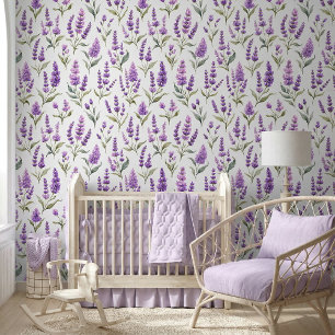 Papel Pintado Flores de Salvia Púrpura Verde Lavanda