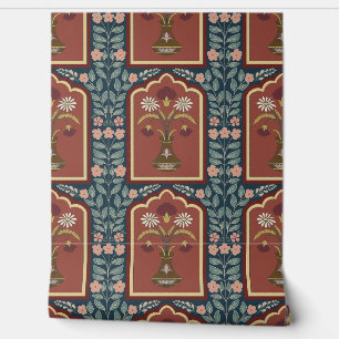 Papel Pintado Flores del patrimonio regional - Patrón floral vin