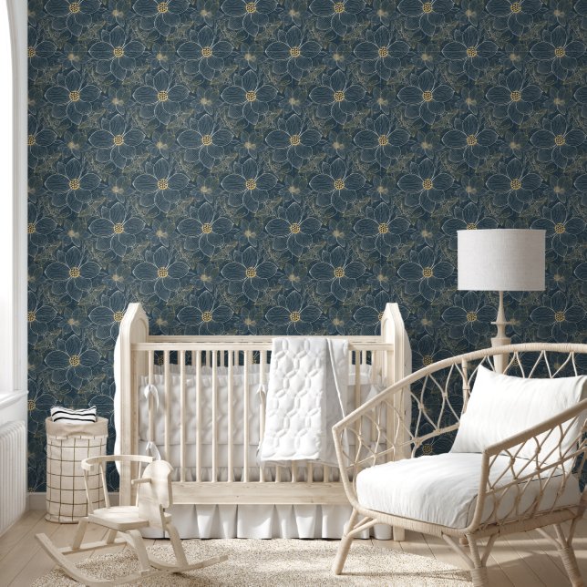 Papel Pintado Flores delicadas - patrón continuo de arte lineal  (Niños)