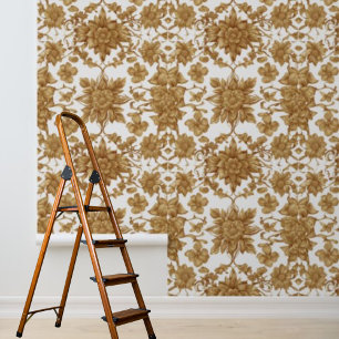 Papel Pintado Flores doradas despegar y pegar sobre fondo blanco