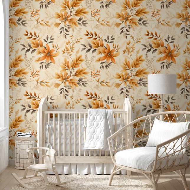 Papel Pintado Flores doradas y hojas (Niños)