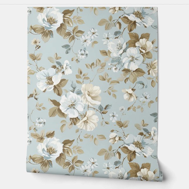 Papel Pintado Flores elegantes de blanco y marfil (Desenrollar)