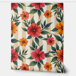 Papel Pintado Flores en colores al atardecer en franjas de Tan