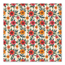Papel Pintado Flores en colores al atardecer y franjas de Tan