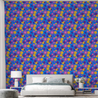 Papel Pintado Flores fantasiosas sobre el azul