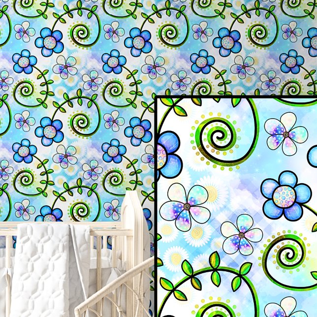 Papel Pintado Flores Florales Abstractas Blue Green Purple & Aqu (Subido por el creador)