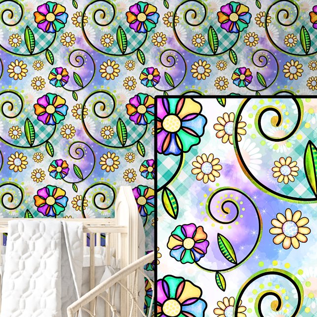 Papel Pintado Flores florales abstractas púrpura rosadas (Subido por el creador)