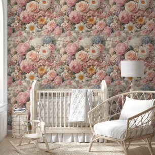 Papel Pintado Flores Florales Rosa Pastel Shabby Chic