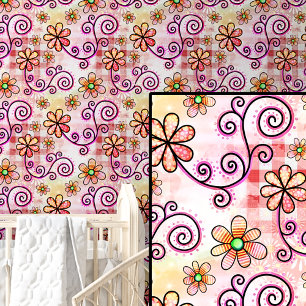 Papel Pintado Flores florales rosas y Naranjas abstractas