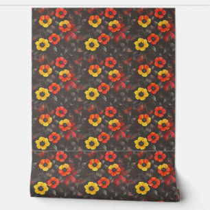 Papel Pintado Flores furiosas en un fondo oscuro