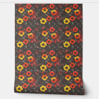 Papel Pintado Flores furiosas en un fondo oscuro