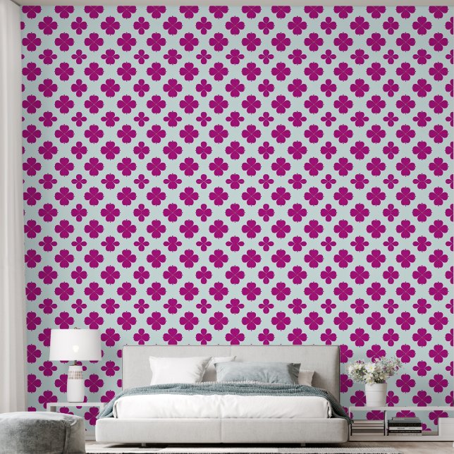 Papel Pintado Flores geométricas rosadas sobre un fondo claro (Dormitorio)