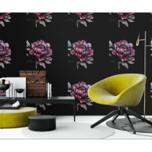 Papel Pintado Flores góticas negras y rosas
