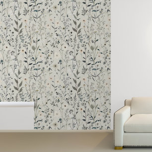 Papel Pintado Flores Hojas Campo Prado Gris