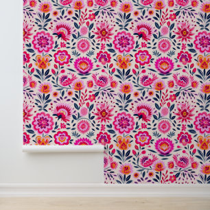 Papel Pintado Flores mexicanas Fuchsia Floral rosa elegante