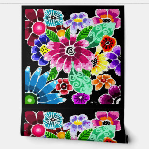 Papel Pintado Flores musicales multicolor de arte folclórico ros