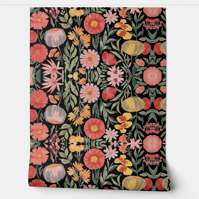 Papel Pintado Flores naranjas rosas acuáticas modernas (Desenrollar)