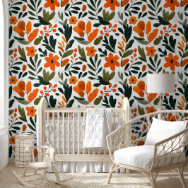 Papel Pintado Flores Naranjas Vibrantes Patrón Floral de Primave