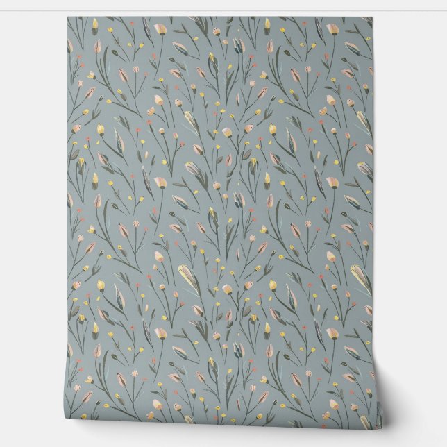 Papel Pintado Flores pequeñas amarillas modernas3 (Desenrollar)